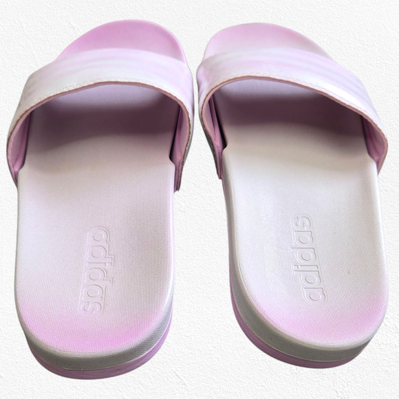 Adidas Adilette Comfort Slides Pink White Striped Slip-On Sandals Size 9 - Picture 8 of 14